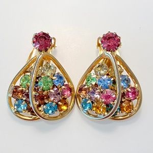 Rare Vintage Judy Lee butterfly rhinestone clip earrings
